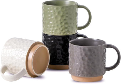 Nihow 16OZ Stackable Coffee Mug Set, Large Ceramic Coffee Mug Set of 4,Coffee Cup Set for Cappuccino/Latte/Cocoa,Dishwasher & Microwave Safe,Mixing Color