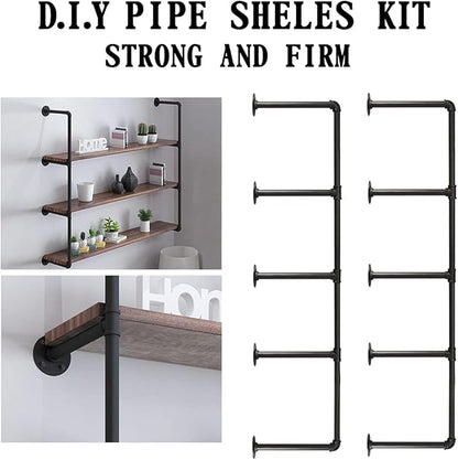 HITOMEN Industrial Iron Pipe Shelves, 2 Set 5-Tier, 56" Tall, 12" Depth, DIY Open Bookshelf Bookcase, Wall Mounted Vintage Retro Shelving, Rustic Farmhouse Pantry Kitchen Storage, Black Shelf Brackets