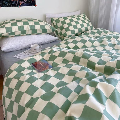 Wellboo Green White Plaid Comforter Sets California King Women Men Sage Green Checkerboard Grid Bedding Comforters Cal King Cotton Modern Grass Green and White Checkered Geometric Luxury Abstract Bed