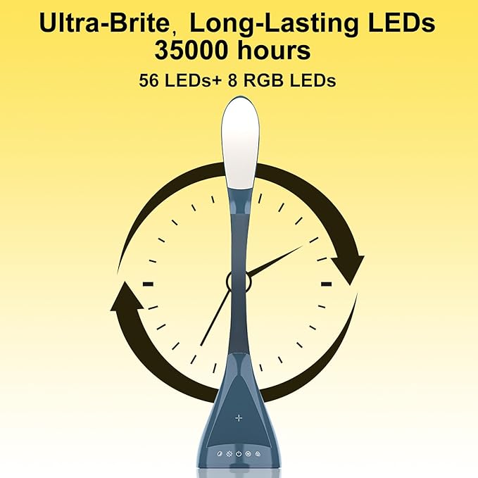 Led Desk Lights for Bedroom Flexible Gooseneck Table Lamp with Wireless Charger Touch Dimmable Night. Simple Modern Smart Floor Light with 5 Color Brightness and 5 RGB Colorful Ambient Lighting