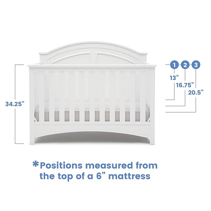 Delta Children Perry 6-in-1 Convertible Crib - Greenguard Gold Certified, Bianca White + Simmons Kids Radiant Sky Dual Sided Baby Crib Mattress and Toddler Mattress (Bundle)