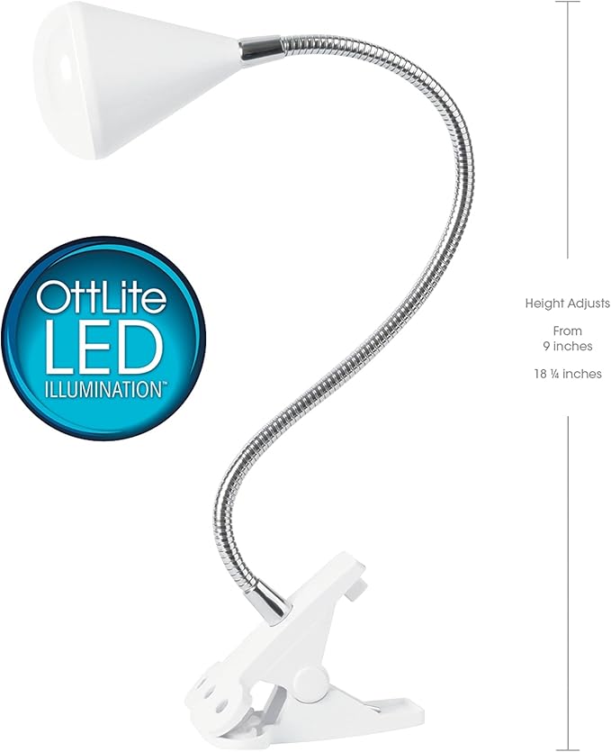 OttLite LED Cone Clip Lamp | Task Lamp, Desk Lamp | Sturdy Clip, Flexible Neck | Great for Home, Office, Work Space, Dorm