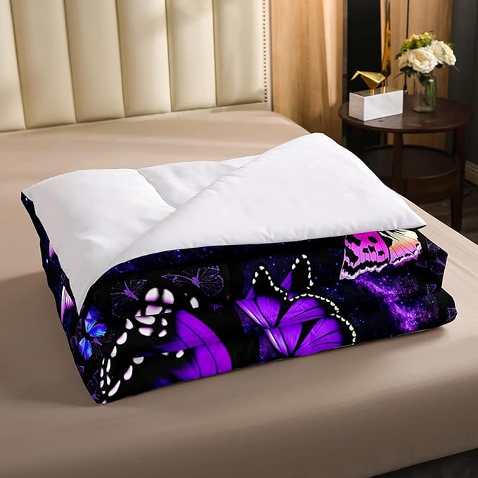 Erosebridal Butterfly Comforter Set Starry Sky Galaxy Comforter Blue Purple Butterfly Bedding Sets Twin for Kids Girls Teens Women Bed,Aesthetics Butterflies Quilt Duvet Set 1 Pillow Case Room Decor