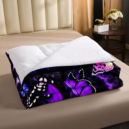 Erosebridal Butterfly Comforter Set Starry Sky Galaxy Comforter Blue Purple Butterfly Bedding Sets Queen for Women Teen Girls,Aesthetics Butterflies Quilt Duvet Set 2 Pillow Cases