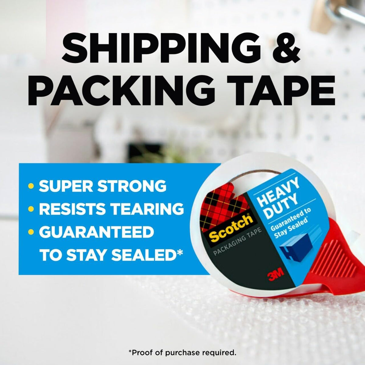 Scotch Heavy Duty Shipping Packing Tape, Clear, 1.88 in. x 38.2 yd. | Shipping and Packaging Supplies, 1 Tape Roll with Dispenser