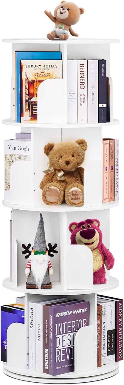 2024 New 4 Tier Rotating Bookshelf kids, Small Corner Bookshelf for Small Space, 360 Display Floor Standing Bookcase Storage Rack, Wood Narrow Book Shelf Organizer for Home Office,Bedroom, Living Room