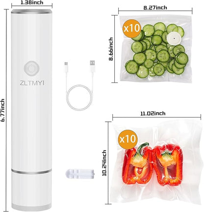 Handheld Vacuum Sealer for Food,Compact Portable Vacuum Sealer Machine Include Reusable Vacuum Sealer Bags Ideal for Preservation Fresh,Sous-Vide,Meal Prep and Food Storage(20 S+M ZZ)