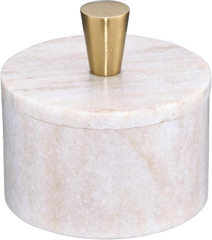 Queenza Marble Salt Cellar with Lid and Brass Knob (Brown)