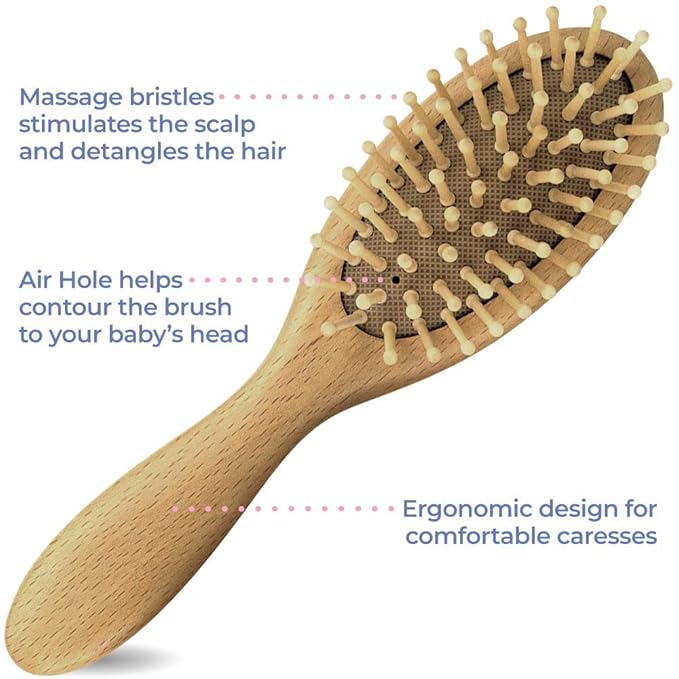 OCCObaby Wooden Baby Hairbrush Set for Newborns & Toddlers - Baby Comb for Cradle Cap - Baby Comb and Brush Set for Baby Grooming - Baby Scalp Brush for Cradle Cap - Toddler Comb
