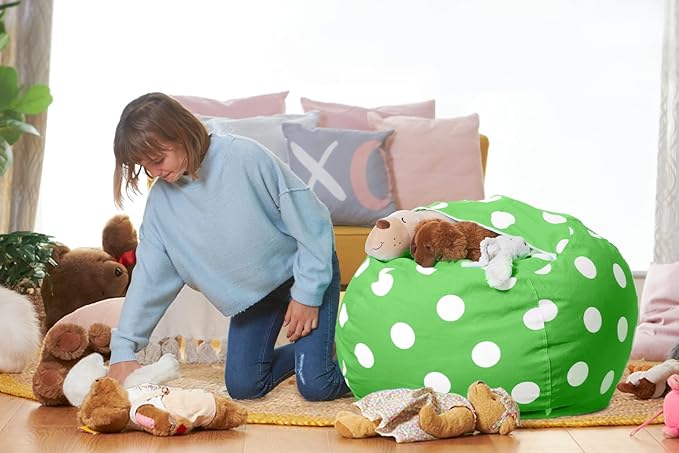 Aubliss Stuffed Animal Bean Bag Storage Chair (Green Dot, Large (38''))