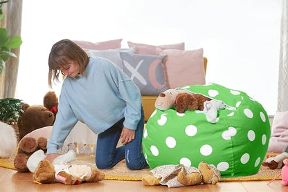 Aubliss Stuffed Animal Bean Bag Storage Chair (Green Dot, Medium (32''))