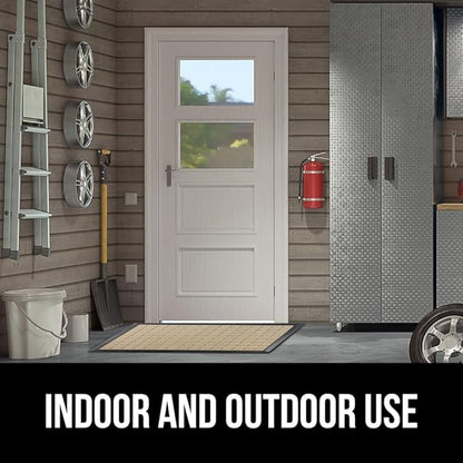 GORILLA GRIP 100% Waterproof All-Season WeatherMax Doormat US Designed Natural Rubber, Stain and Fade Resistant, Low Profile Indoor Outdoor Door Mats, Easy Clean Patio Mat, 23x35, Taupe Grid