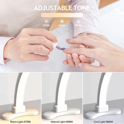 Large Super Bright Half Moon LED Light for Table Nail Desk, Professional Nail Lamp for Desk for Nail Techs with Phone Stand Perfect for Nails Tech Manicure - 45W (Black)