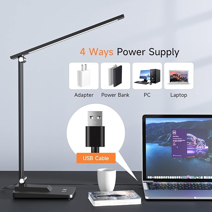 Mubarek Desk Lamp,15 Modes LED Desk Light,500 Lumen LED Lamp,Dimmable LED Table Lamp,Desk Lamps Office Accessories,Adjustable&Foldable Reading Lamp,Desk Light,LED Desk Lamp for Study Lamp,Bedside Lamp
