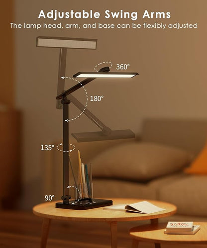 LED Desk Lamp with USB Charging Port, Eye-Caring Table Lamp, Touch Control Dimmable 5 Color Modes, 45 Min Auto-Off Timer, Foldable Study Desk Light for Home Office College Dorm & Reading