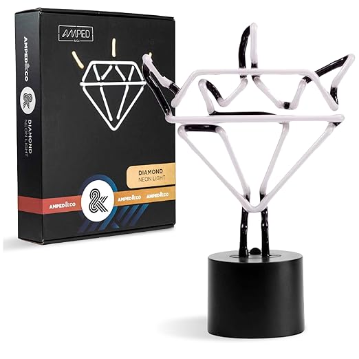 Amped & Co Diamond Bling Neon Desk Light and Room Decor, Real Neo, 12.5 x 9 inches, Neon Signs, led desk light wall decor, neon table light, diamond decor