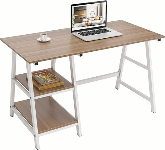 sogesfurniture 47 inches Writing Computer Desk, Trestle Desk Study Desk, Laptop PC Desk, Workstation with Storage Shelf, Home Office Desk Sturdy Table Study Table,Oak BHUS-CS-Tplus-120OK