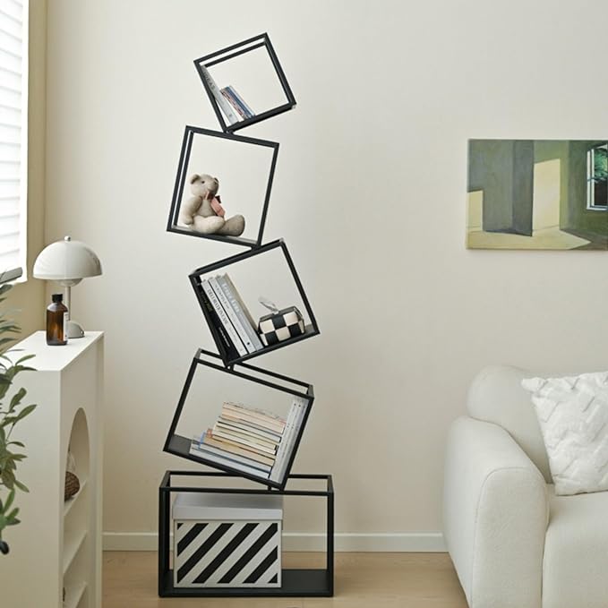 Bookshelf, 5-Tier Bookcase Black, 67" Tall Black Bookshelf, Modern Book Shelf, Storage Shelves for CDs/Books/Home Decor, Display Shelf for Living Room, Bedroom, Study Room, Nursery Room