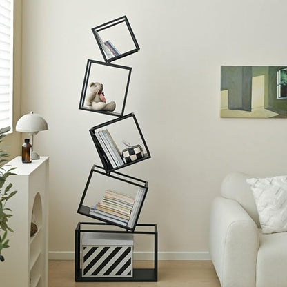 Bookshelf, 5-Tier Bookcase Black, 67" Tall Black Bookshelf, Modern Book Shelf, Storage Shelves for CDs/Books/Home Decor, Display Shelf for Living Room, Bedroom, Study Room, Nursery Room