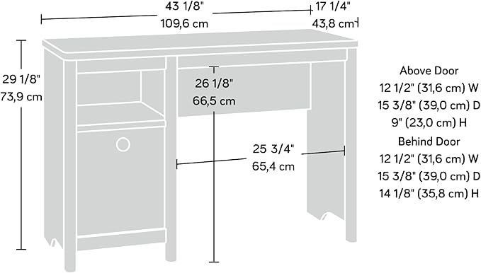 Sauder Dover Edge Home Office Desk, L: 43.15" x W: 17.24" x H: 29.09", Denim Oak Finish