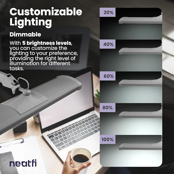 Neatfi Ultra 3,500 Lumen LED Desk Lamp, 45W, 26-Inch Wide Metal Shade, 270 SMD LEDs (Non-CCT with Clamp, Silver)