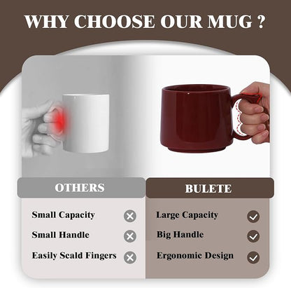 Coffee Mugs Gift Set of 4, Large 19 oz Stackable Ceramic Coffee Mug, Coffee Cups with Large Handle for Latte, Cappuccino, Milk, Tea, Dishwasher & Microwave Safe, Ideal Gift for Men, Women - Red