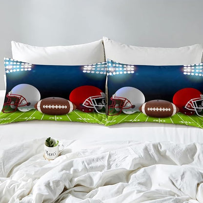 American Football Comforter Set Full,Boys Ball Games Sports Bedding Set Football Helmet Field Down Comforter For Kids Teens Sport Theme Bedroom,Soft Microfiber Quilt Duvet Sets With 2 Pillow Cases