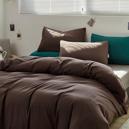 Brown 3Pcs Bedding Set (Twin) - Chestnut Brown Comforter, Solid Pattern, All Season, Cotton Surface, Lightweight, Fade-Resistant, Machine Washable