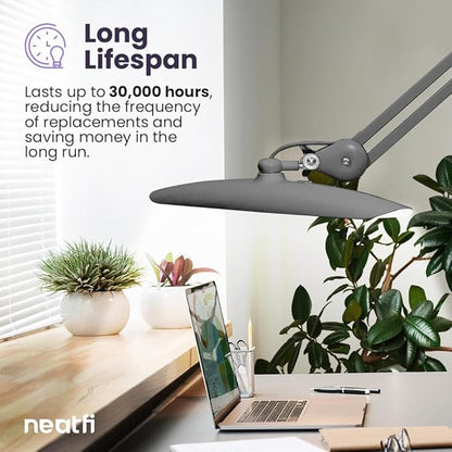 Neatfi XL 2,200 Lumens LED Task Lamp, 24W Super Bright Desk Lamp, 117 Pcs SMD LED, 4 Level Brightness, Dimmable, Task LED Light for Home, Office, Workbench (Non-CCT, Silver)