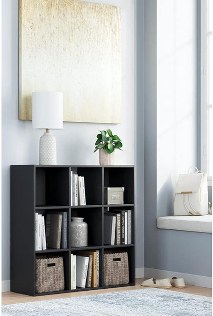Signature Design by Ashley Langdrew Contemporary 9 Cube Storage Organizer or Bookcase, Black