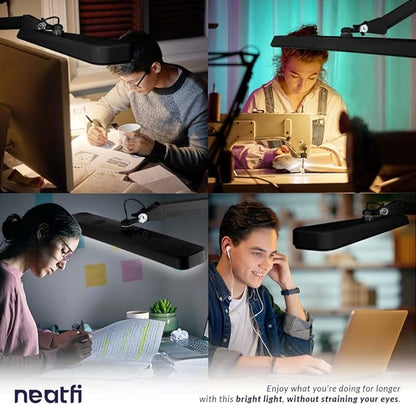 Neatfi (New Model) XL 2,500 Lumens LED Task Lamp with Clamp, 3 Light Modes, 3000-6000K Correlated Color Temperature, 30W Super Bright Desk Lamp, Dimmable, 162 Pcs SMD LED (CCT, Black)