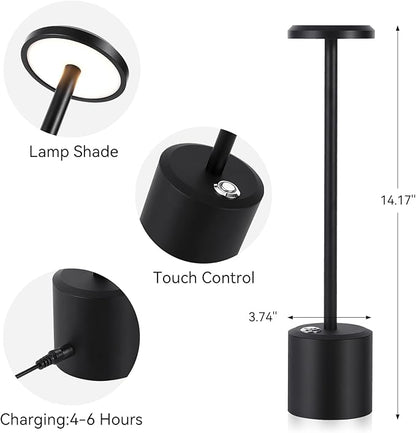 Rechargeable LED Wireless Touch Desk Lamps Set of 2, 5000mAh Battery Operated Lamp, 3 Color Modes with Memory Function and Stepless Dimming Desk Lamp for Restaurant/Bedroom/Terrace (Black)
