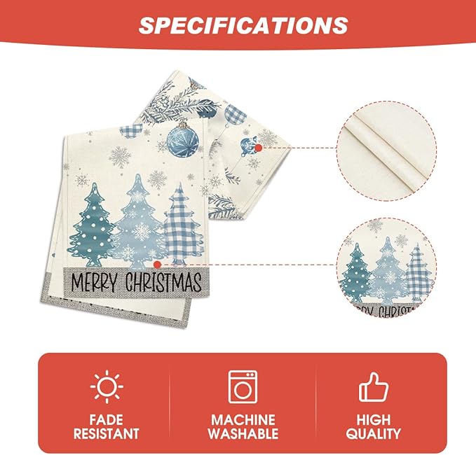 Artoid Mode Blue Pine Trees Merry Christmas Table Runner, Winter Xmas Holiday Kitchen Dining Table Decoration for Home Party Decor 13x48 Inch