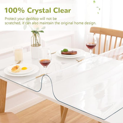 42 x 96 Inch Clear Table Cover Protector, Clear Table Protector for Dining Room Table, 1.5mm Plastic Table Cover, Waterproof Table Pad for Kitchen, Office