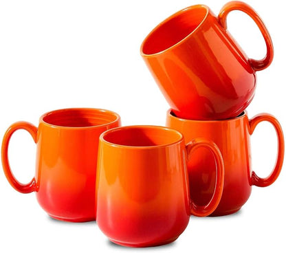 HASENSE Set of 4 Ombre Coffee Mugs, 15oz Large Ceramic Cups – Dishwasher & Microwave Safe, Orange Gradient Cappuccino Latte Tea Handle Cup, Housewarming Gift