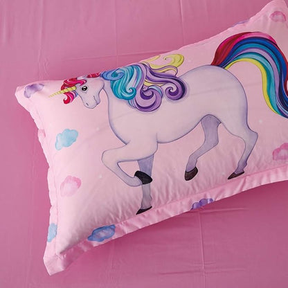 Wowelife Unicorn Bedding Set Twin for Girls Comforter Set Twin 5 Pieces Pink Bedding Set for Girls Rainbow Cloud Unicorn Bed Set Twin Kids Bed in a Bag with Sheets, Super Breathable Soft