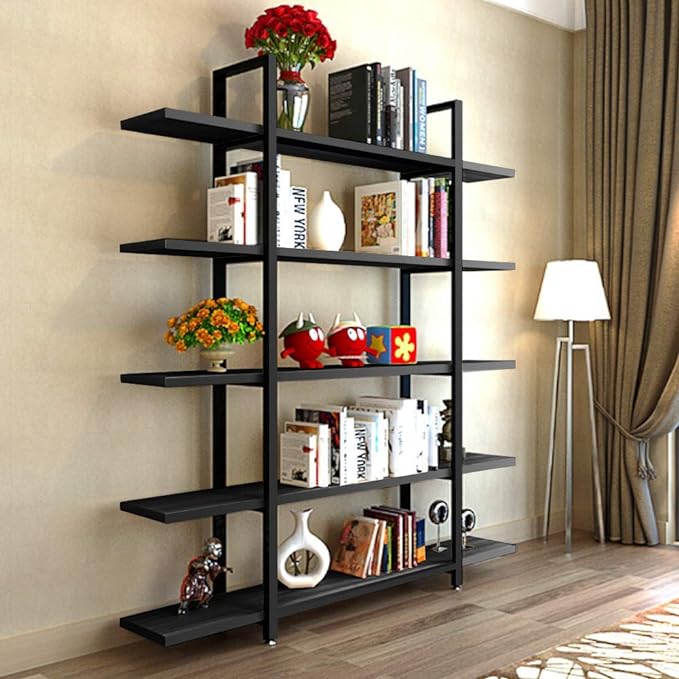 Tribesigns 5-Tier Bookshelf, Vintage Industrial Style Bookcase 72 H x 12 W x 47L Inches, Black