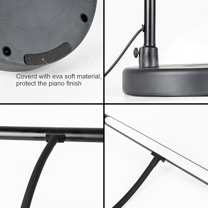 Piano Light, 16'' Head, 20'' Neck, Adjustable Height and Direction, Music Stand Light, LED Piano Lamp, 3 Color Modes, 10 Brightness Levels, Metal, Black