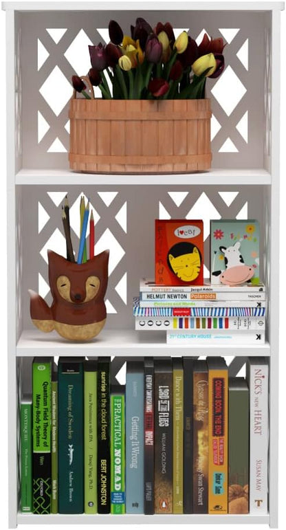 Bookcase 4 Tier, 3-Shelf Kids Bookshelf - Compact Book Organizer and Open Shelf Rack for Bedroom, Living Room, Office, Bathroom - Ideal Small Bookcase for Small Spaces - White