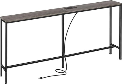 SUPERJARE 70 Inch Console Table with Outlet, Sofa Table with Charging Station, Narrow Entryway Hallway Table, Behind Couch Table, for Living Room, Charcoal Gray