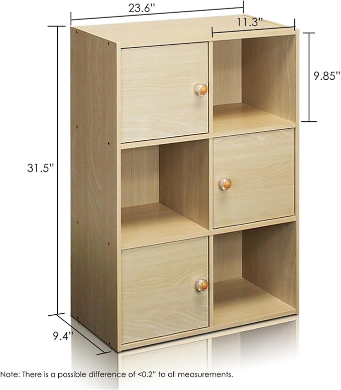 Furinno Pasir 3 Tier Shelf with 3 Door/Round Handle, Steam Beech
