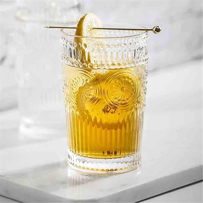 drinking glassware Drinking Glasses Sunflower Embossed Glass Cup(Small)