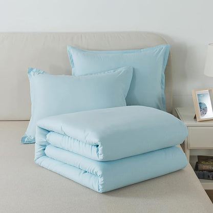 Baby Blue Comforter Set King Size,Lightweight Skin-friendly Boho Bedding Set & Collections, Breathable Fluffy Microfiber 3 PCS (104"x90") Comforter Set for All Seasons with Pillowcases