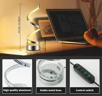 ELINKUME Spiral LED Table Lamp with Remote Control, Three Color Dimmable Bedside Lamp with Timer, 2 Lighting Modes, Modern Minimalist Design Desk Lamp,Suitable for Living Room,Bedroom and Desk(Silver)