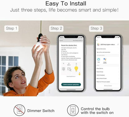TREATLIFE Smart Light Bulbs, WiFi LED Light Bulb, Dimmable Smart Bulb Works with Alexa, Google Home, SmartThings, Warm White& Cool White(2700K-6500K), 2.4Ghz, 800LM, E26, A19, 9W, No Hub Required