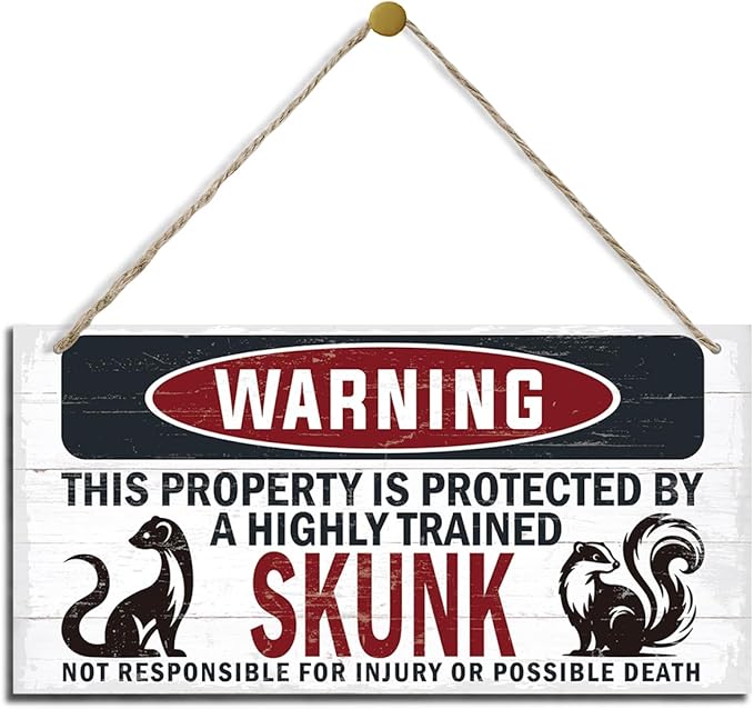 Warning Sign, Skunk Warning Wood Plaque Sign, Funny Door Signs, Decorative Wood Hanging Suspension Plaque, Farmhouse Wooden Wall Decor, Outdoor Hanging Wooden Signs