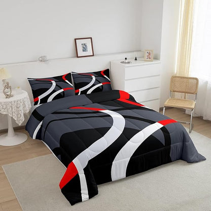 Feelyou Geometric Circle Comforter Set Red Grey and Black Comforter for Kids Boys Girls Teens Geometry Bedding Set Breathable Abstract Art Duvet Set Modern Luxury Room Decor Quilt Set Twin Size