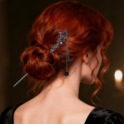 5PCS Butterfly Flower Hair Sticks for Buns Long Hair Retro Vintage Asian Chinese Traditional Hanfu Vintage Floral Metal Hairpins Hair Accessories for Women Girls