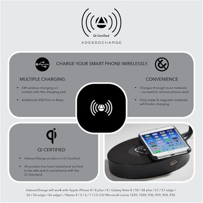 Adesso 5131-22 Emerson Desk Lamp Wireless Charging, 7W LED, 5W QI, USB Port, Indoor Lighting Lamps