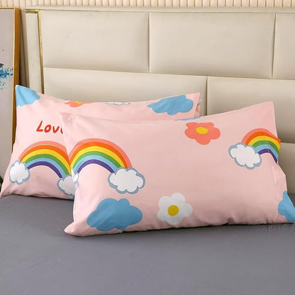 3PCS Rainbow Comforter Set Queen, Cute Pink Queen Size Flower Cloud and Rainbow Comforter Aesthetics, Super Soft and Comfort Microfiber, Kawaii Girls’ Bedroom Decor for Kids, Teens, Children, Women